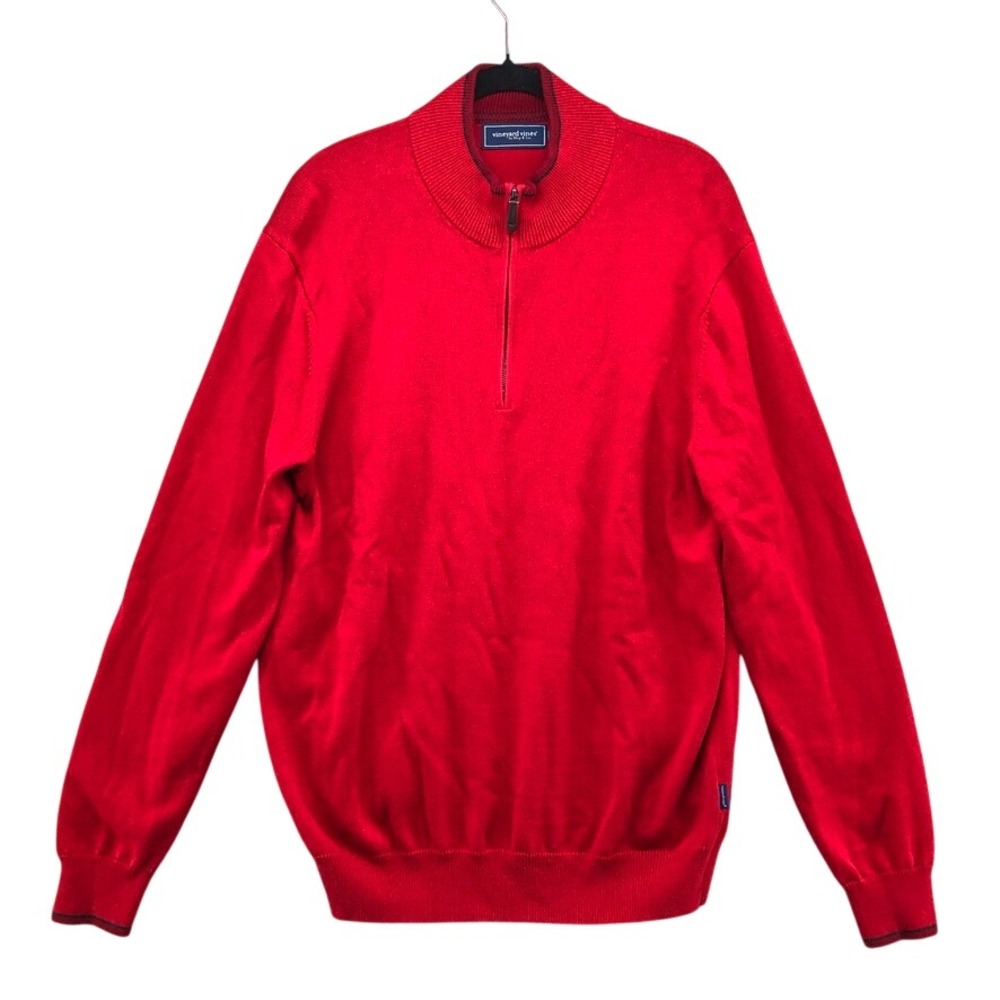 Vineyard Vines 1/4 Zip Sweater Mens Large Red Merino Wool Cotton Preppy Classic